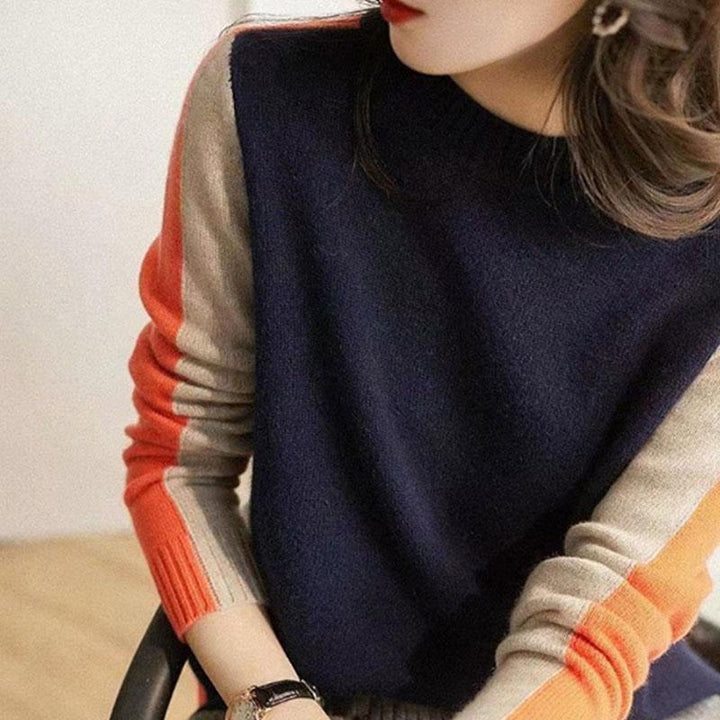 Braided Design Knit Autumn-Winter Thick Long Sleeve and Round Neck Loose Mixed Style Colorful Knit Sweater