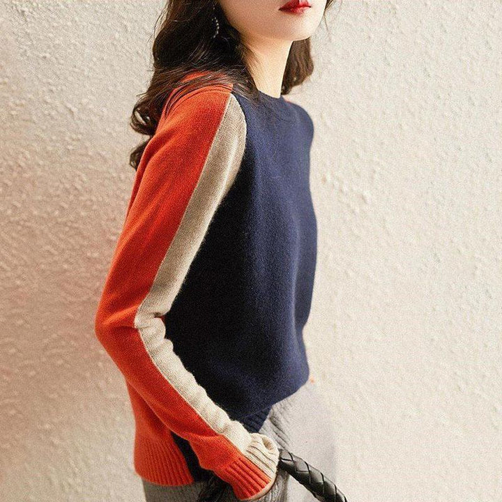 Braided Design Knit Autumn-Winter Thick Long Sleeve and Round Neck Loose Mixed Style Colorful Knit Sweater