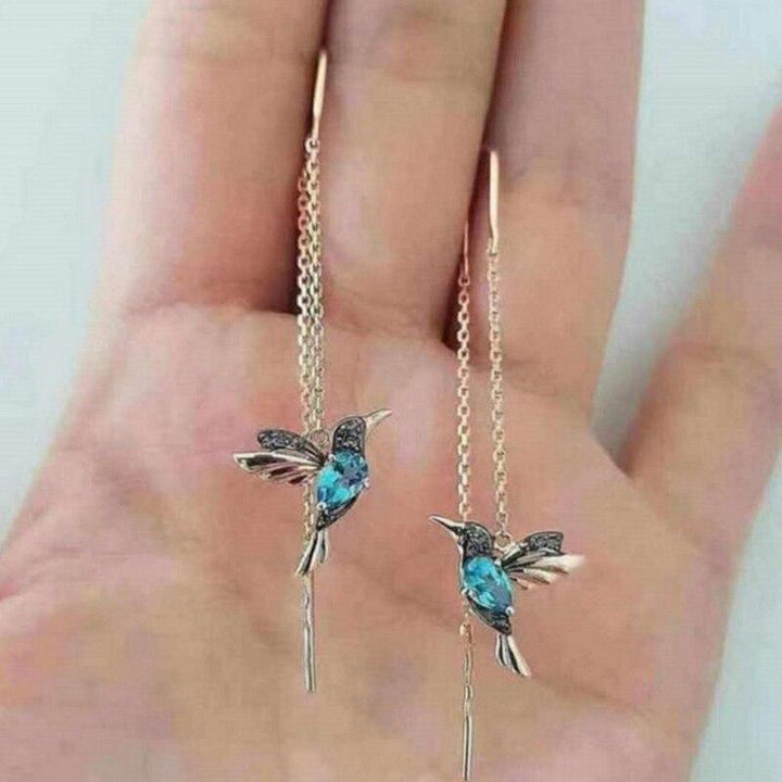 Earrings with Hummingbird in Enamel and Zirconia