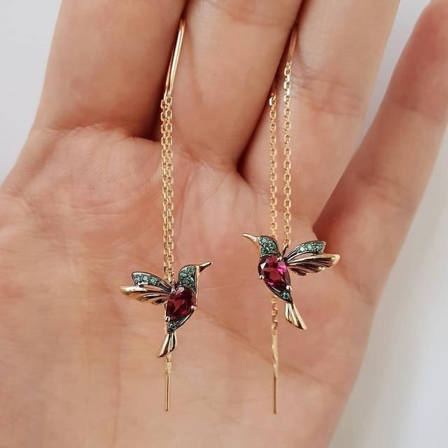 Earrings with Hummingbird in Enamel and Zirconia