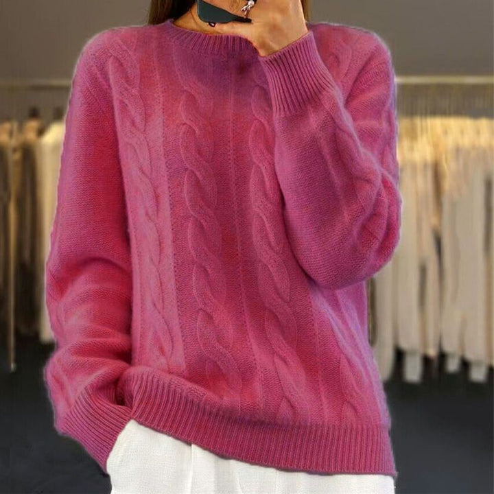 Warm, knitted sweater in solid color with round neckline 02