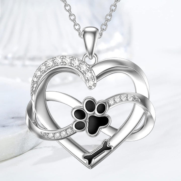 Infinity Necklace with Heart and Paw in 925 Silver – Symbolic Jewelry for Pets